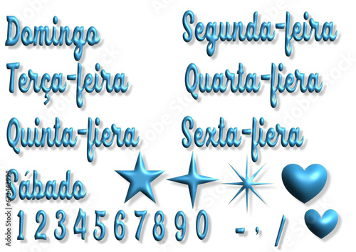 Domingo, segunda, terça, quarta, quinta, sexta fiera, numbers - writen to portoguese - Icons with calendar days Week.. Vector set. Point sticker to decorate diary, scheduler, calendar, planner.	