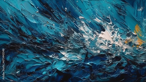 Closeup of abstract rough colourful dark blue art painting texture background wallpaper, with oil or acrylic brushstroke waves, pallet knife paint on canvas. Decor concept. Wallpaper concept. Art conc