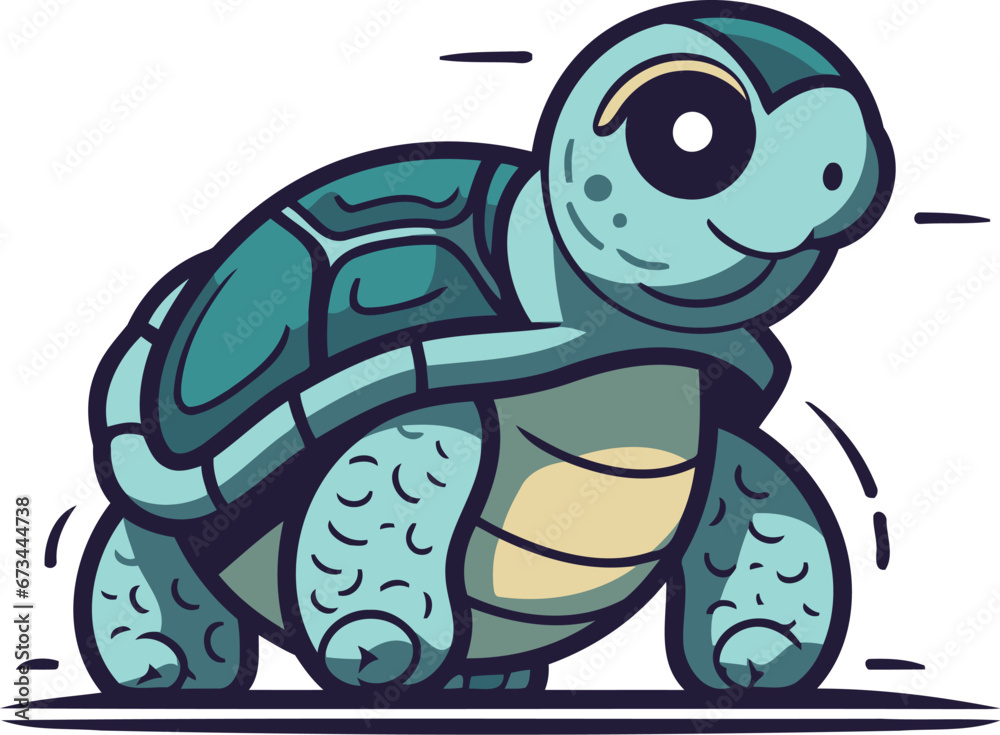 Fototapeta premium Cute cartoon turtle. Vector illustration isolated on a white background.