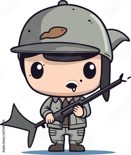 Soldier with weapon character design. Cute army soldier vector illustration.