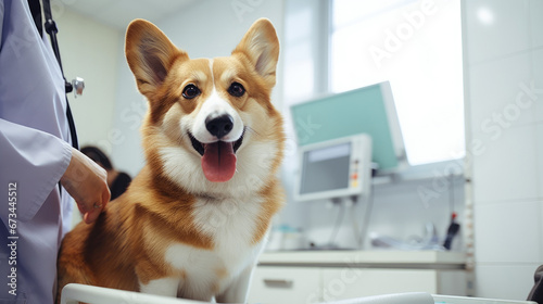 Photo of a corgi dog in a veterinary clinic photo