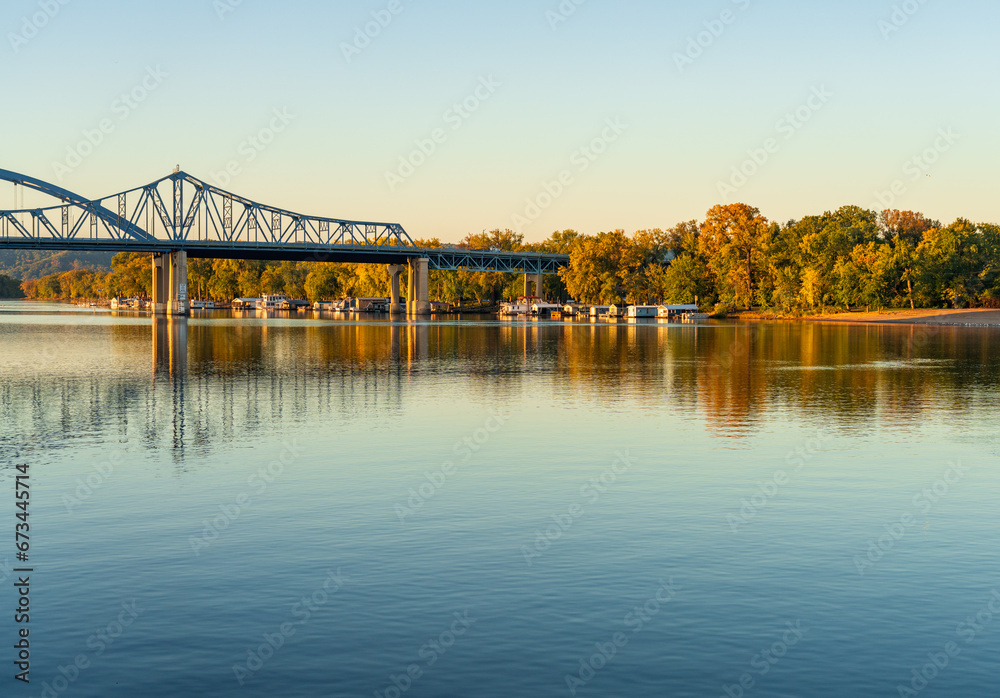 Purple Heart Memorial bridge carrying I-90 Alt across Mississippi river in La Crosse Wisconsin