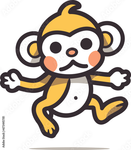Monkey running cartoon character vector illustration. Cute cartoon monkey.