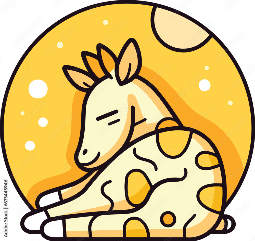 Vector illustration of cute cartoon giraffe sleeping on the full moon. Vector illustration of cute cartoon giraffe sleeping on the full moon.