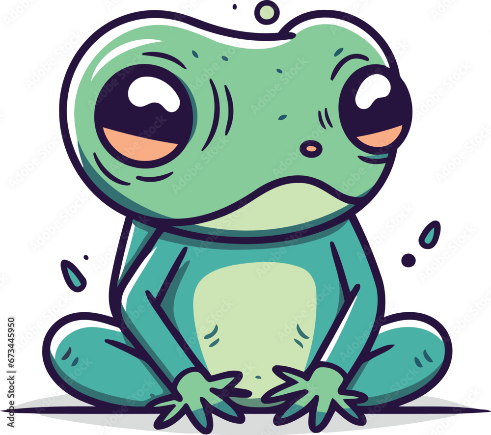 Fototapeta premium Frog cartoon character. Vector illustration of a cute green frog.
