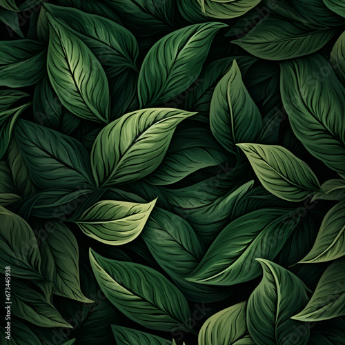 Seamless dark green leaves abstract textures pattern background