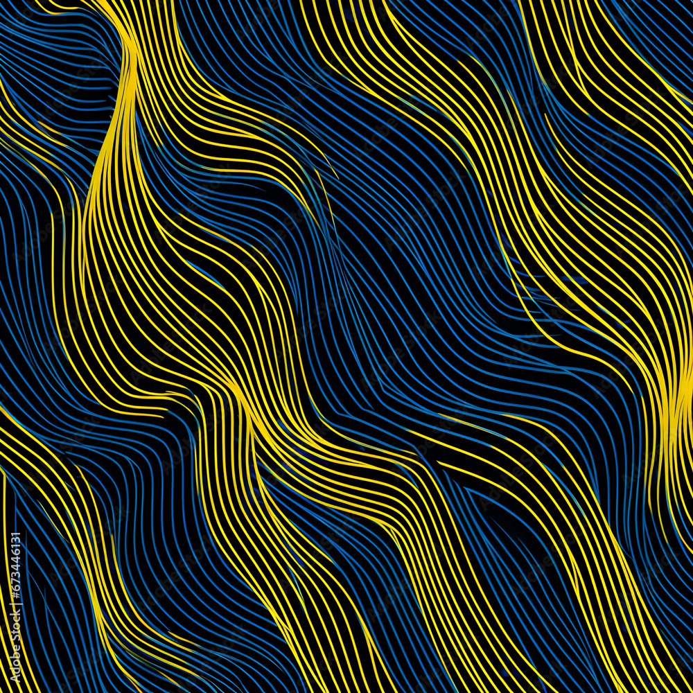 Seamless dark blue and yellow abstract stipe lines pattern background