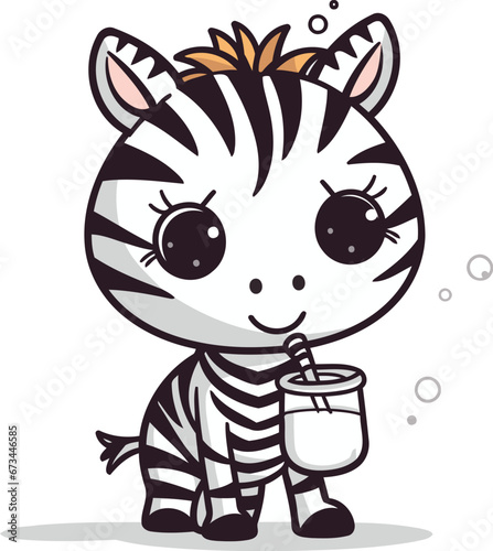 Cute zebra holding a glass of milk. Vector illustration.