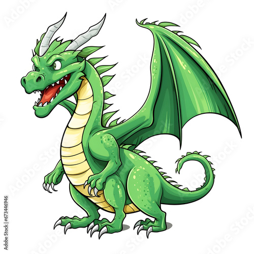 Green dragon cartoon illustration  white background  symbol new year 2024