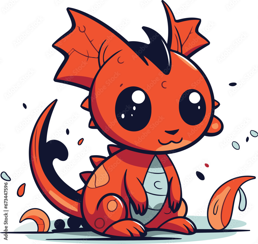 Fototapeta premium Cute cartoon dragon. Vector illustration isolated on a white background.