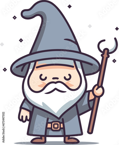 Wizard Cartoon Character Vector Illustration. Cute Wizard Character Design