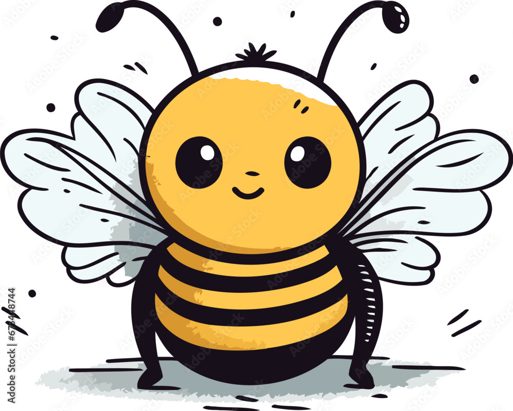 Obraz premium Cute cartoon bee. Vector illustration. Isolated on white background.