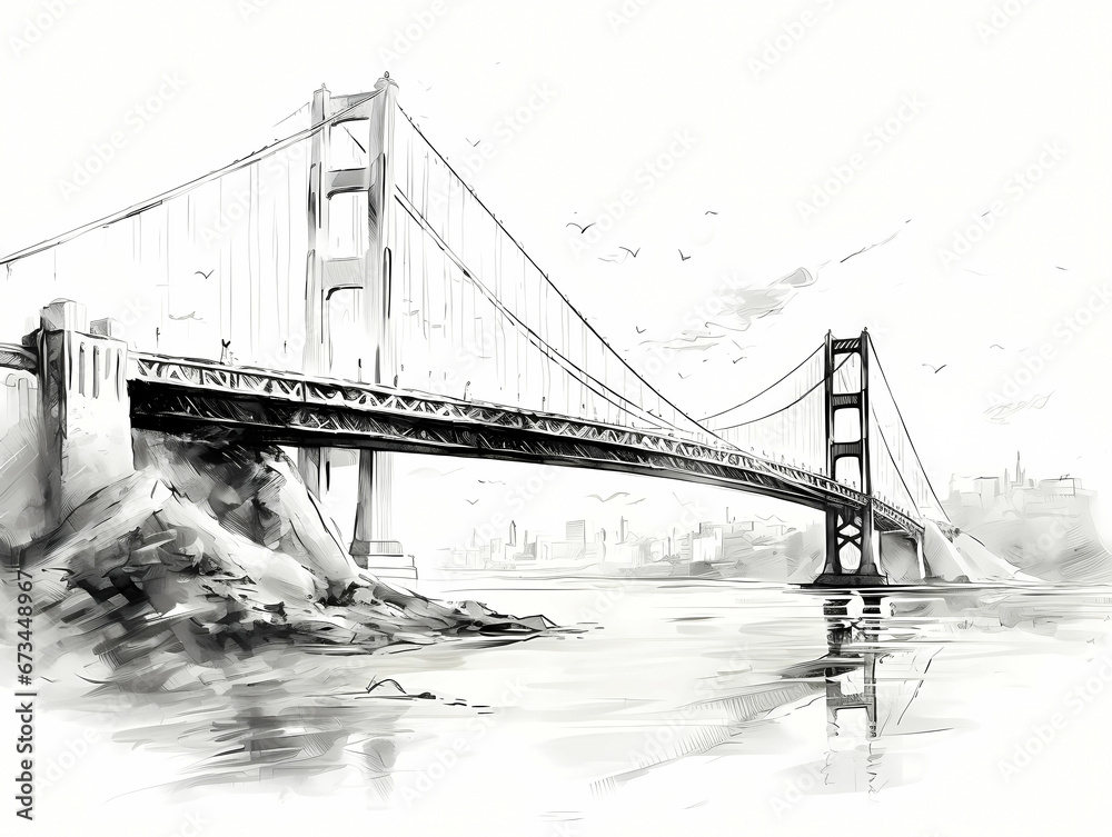 Fototapeta premium Bridge in hand-drawn style