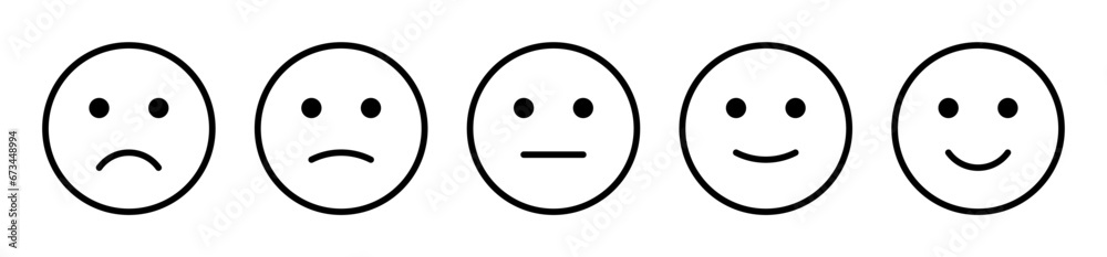 Feedback emoticons emojis. Smiley icon set , happy, neutral, sad, emoji, icon - Customer satisfaction rating scale with good and bad emotions. Vector illustration - obrazy, fototapety, plakaty 
