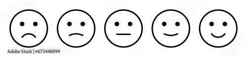 Feedback emoticons emojis. Smiley icon set , happy, neutral, sad, emoji, icon - Customer satisfaction rating scale with good and bad emotions. Vector illustration photo