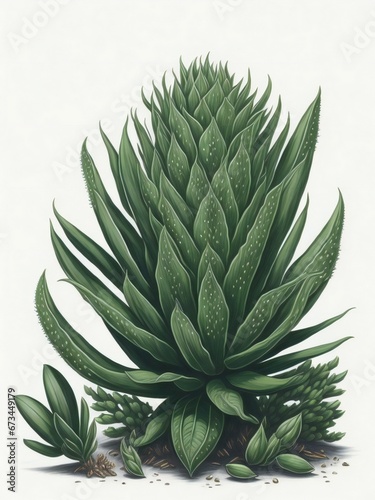 a drawing of an aloe vera plant with green leaves