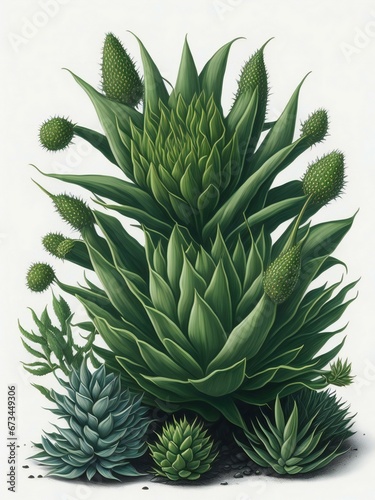 a drawing of an aloe vera plant with green leaves