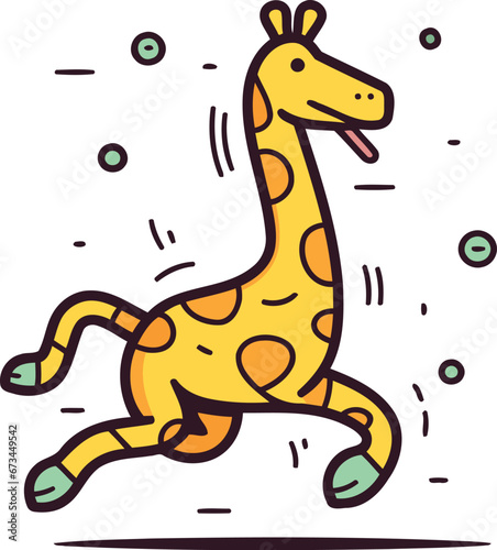 Cute giraffe running. Vector illustration in doodle style.