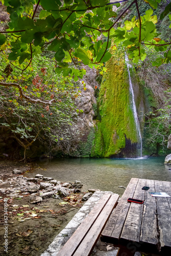 Waterfall in the gorge of Richtis at autumn, Crete, Greece. photo