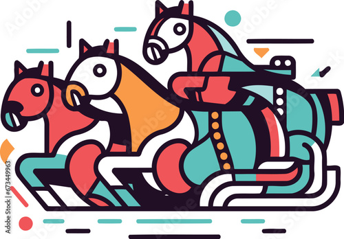 Colorful vector illustration of a merry go round with horses