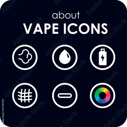 Vaping accessories line vector illustration Vape icons set Electronic cigarette sign