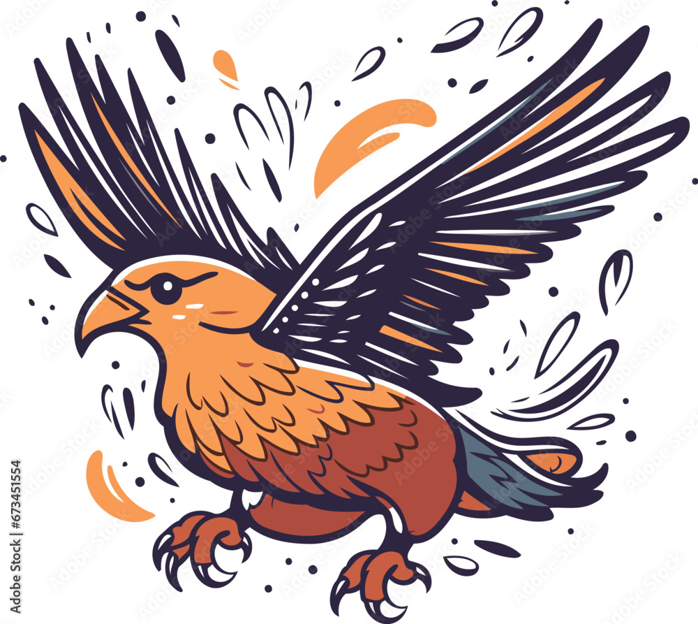 Fototapeta premium Vector hand drawn doodle sketch style illustration of a flying eagle.