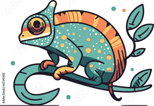 Chameleon vector illustration. Cute chameleon cartoon character.