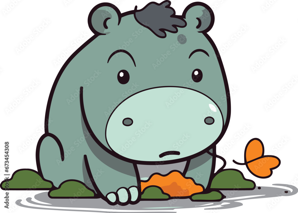 Hippo sitting on the ground and eating carrot vector illustration. Hippo sitting on the ground and eating carrot vector illustration.