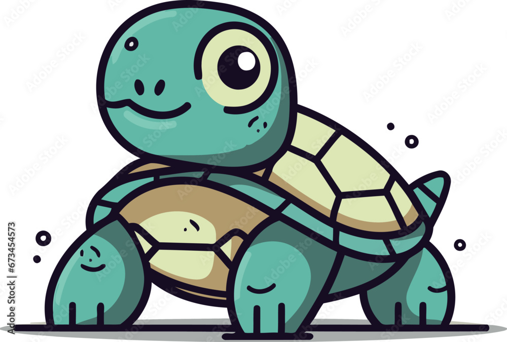 Obraz premium Cute cartoon turtle. Vector illustration isolated on a white background.