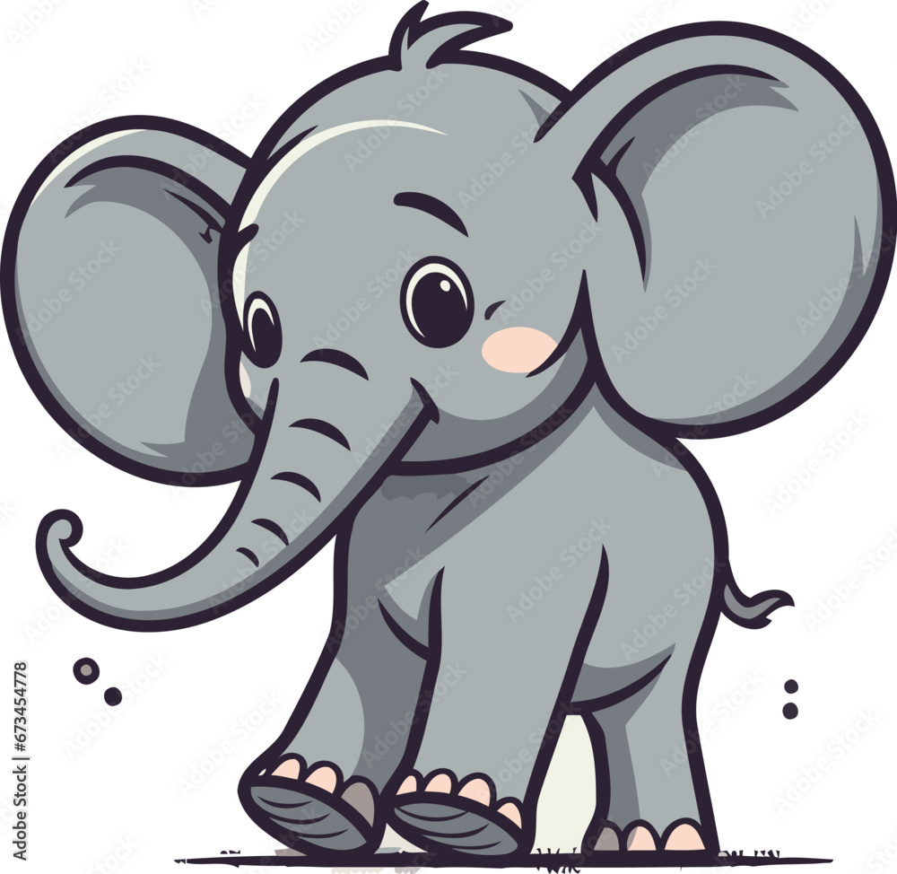 Naklejka premium Cute little elephant isolated on a white background. Vector illustration.