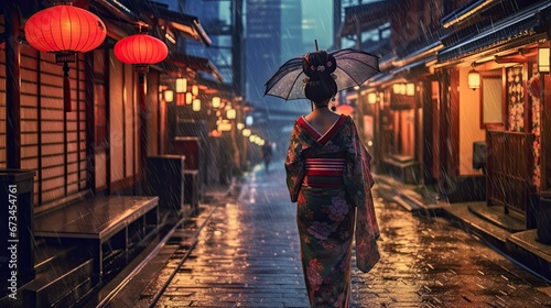 Maiko geisha woman on night street