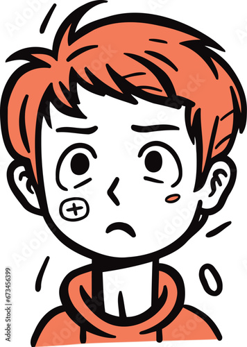 Illustration of a red haired boy with fever and sore throat