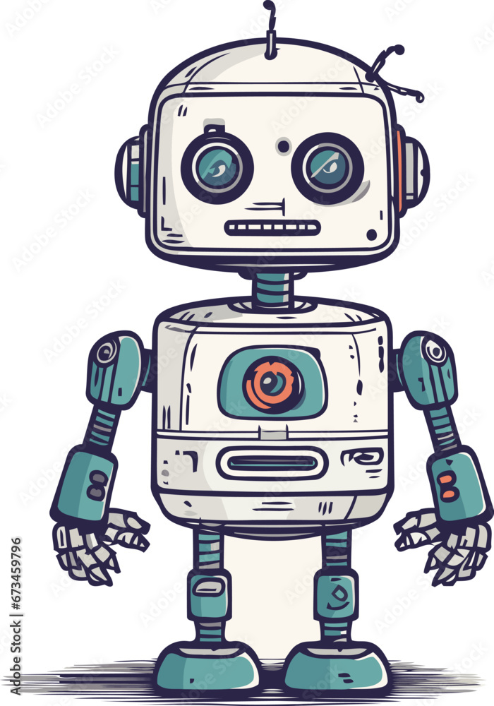 Cute cartoon robot. Hand drawn vector illustration. Isolated on white. Cute cartoon robot. Hand drawn vector illustration. Isolated on white.