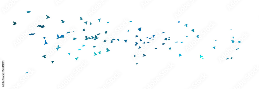 A flock of blue watercolor flying birds. Free birds abstraction. hand drawing. Not AI, Illustrat3. Vector illustration - obrazy, fototapety, plakaty 