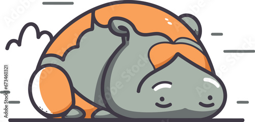Cute hippopotamus sleeping. Vector illustration in line style.