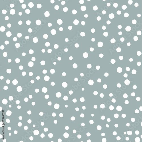 Seamless pattern with snowflakes, small circles, dots. Abstract falling snow. Vector simple graphics.