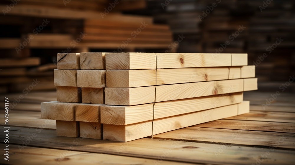 Timber Industry: Stacks of Pine Wood Lumber for Construction. Generative ai Timber Industry: Stacks of Pine Wood Lumber for Construction. Generative ai