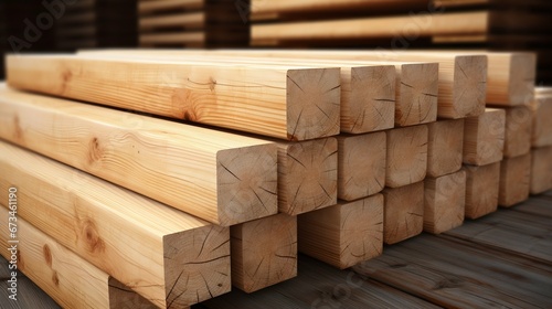 Timber Industry  Stacks of Pine Wood Lumber for Construction. Generative ai