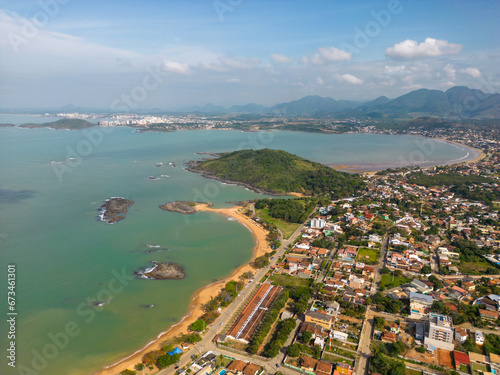 Aerial view of Setiba Beach in Setiba in the city of Guarapari, Espirito Santo, Brazil 