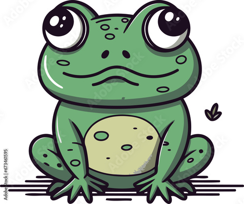 Frog cartoon vector illustration. Cute green frog isolated on white background.