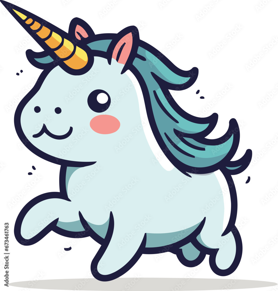 Fototapeta premium Cute cartoon unicorn. Vector illustration. Isolated on white background.