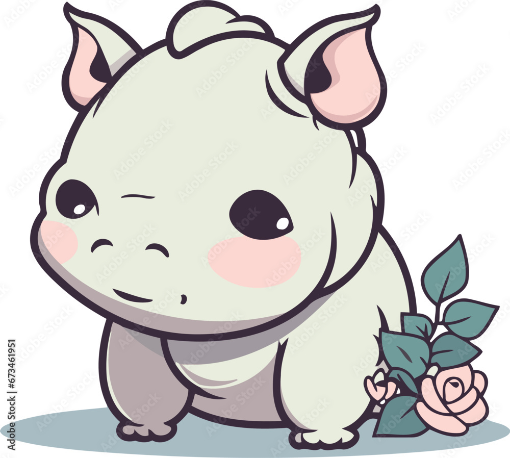 Cute baby rhinoceros with flower. Vector illustration. Cute baby rhinoceros with flower. Vector illustration.