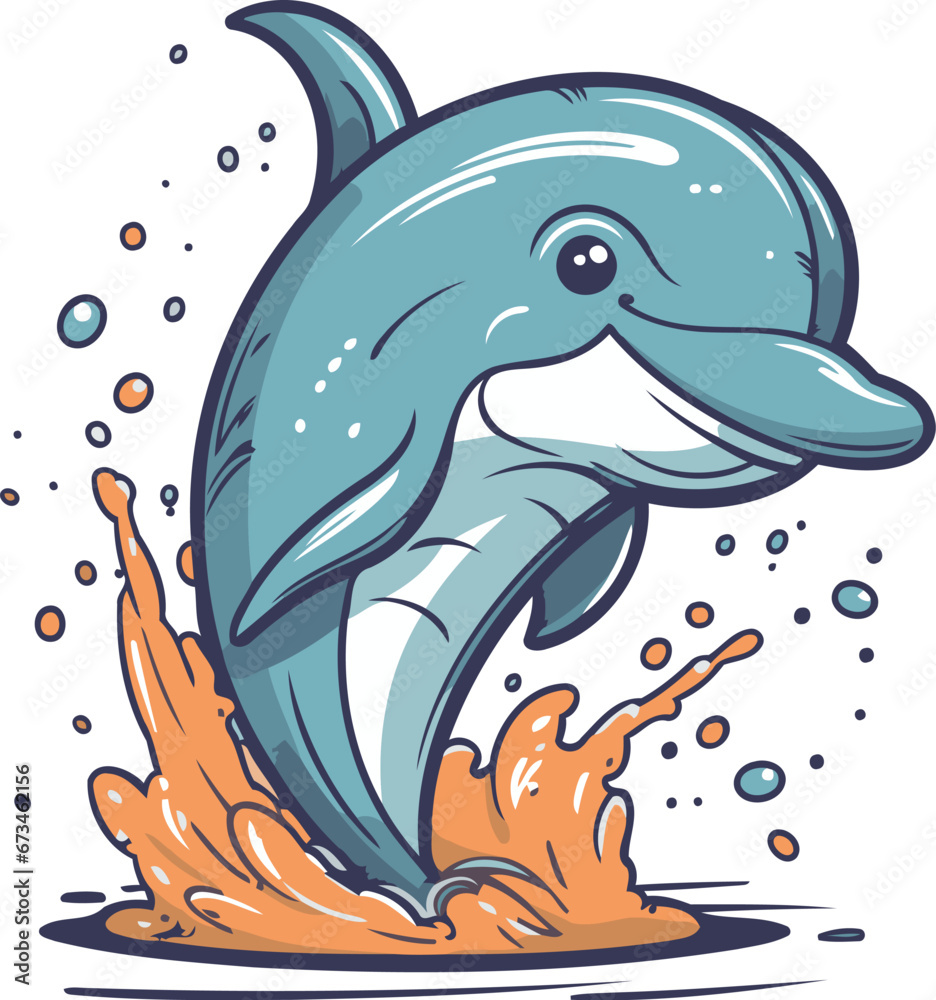 Dolphin jumping out of the water. Vector illustration in cartoon style. Dolphin jumping out of the water. Vector illustration in cartoon style.