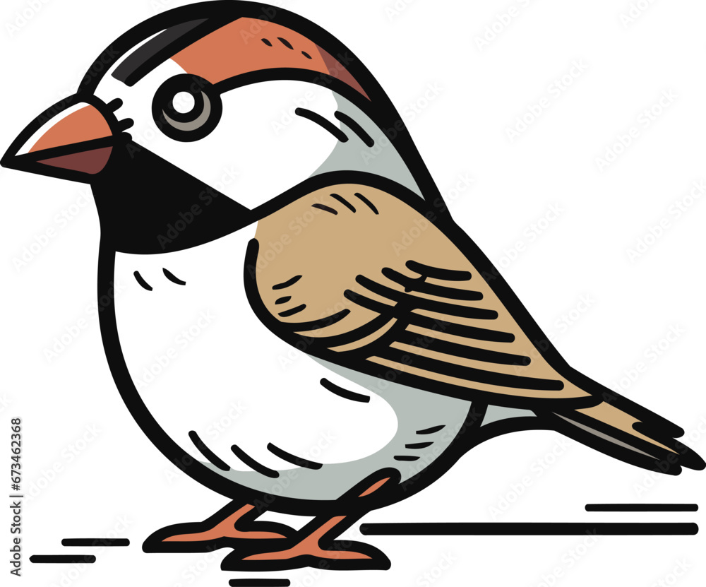 Fototapeta premium Sparrow bird isolated on white background. Vector illustration in cartoon style.