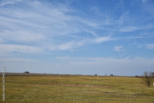 Clouds in a Blue Sky Over a Farm Field