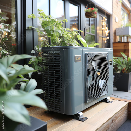 heat pump outside on a house facade as heating technology