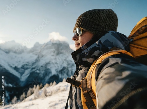 Hiking Concept, Winter Hike, Mountains Outdoors Adventure