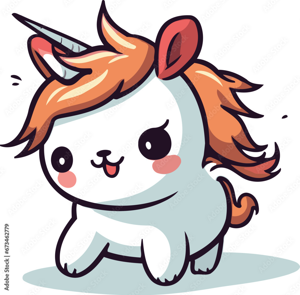 Fototapeta premium Cute unicorn cartoon. Vector illustration isolated on a white background.