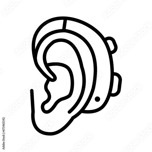 Hearing aid on the ear, linear icon