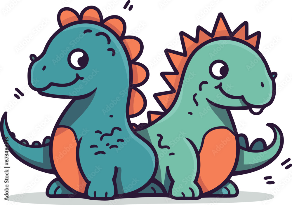 Cute cartoon dinosaur. Colorful vector illustration in doodle style.
